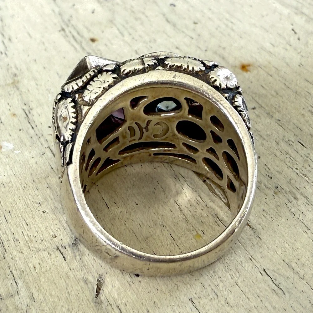 Vintage Chi Multiple Semi Precious Stone Sterling Silver Ring - Picture 6 of 8